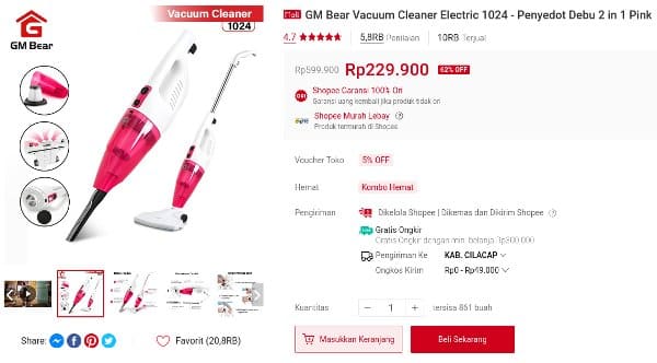 vacuum cleaner 200 ribuan