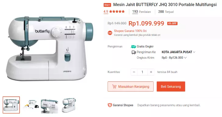 mesin jahit Butterfly JHQ 3010 Portable
