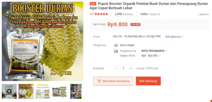 pupuk durian booster durian